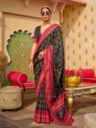 Black Pure Sigma Silk Printed Saree