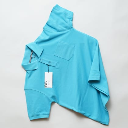 Aqua | Solid Polo T-Shirt | Regular Slim Fit Cotton-M