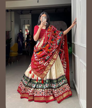 piludi White Silk Blends Straight Semi Stitched Lehenga Single