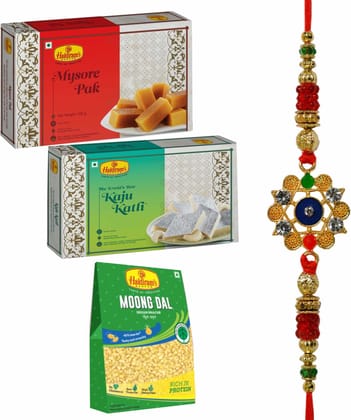 Haldiram's Nagpur Mysore Pak 500g, Nagpur Kaju Katli 250g, Moong Dal 200g With Rakhi Assorted Gift Box (Multicolor)