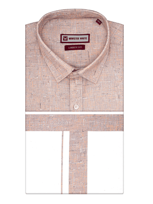 Men's Brown Color Digital Printed Shirt with Matching Printed Border Dhoti Combo Varnam-36 / F/S / Brown
