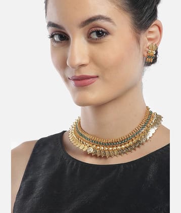 YOUBELLA Golden Brass Necklace Set ( Pack of 1 )