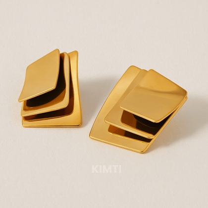 18K Gold Plated Palmonas Modern Cubed Stud Earrings