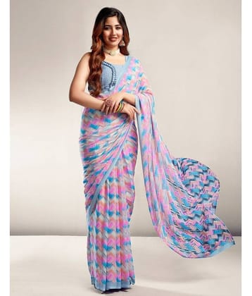 Nandini Creation Georgette Printed Saree With Unstitched Blouse Piece ( Multicolour )