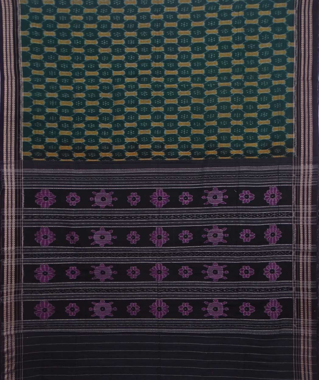 Green and black handwoven sambalpuri cotton saree