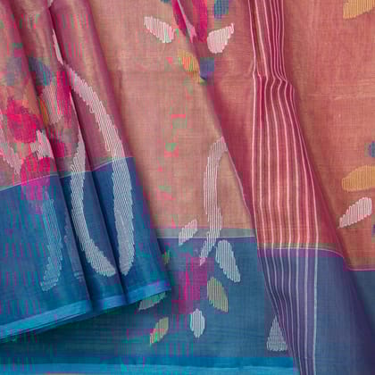 Peach And Pink Dhakai Jamdhani Muslin Silk Saree With Tissue Zari For Office Wear PV MJ 89