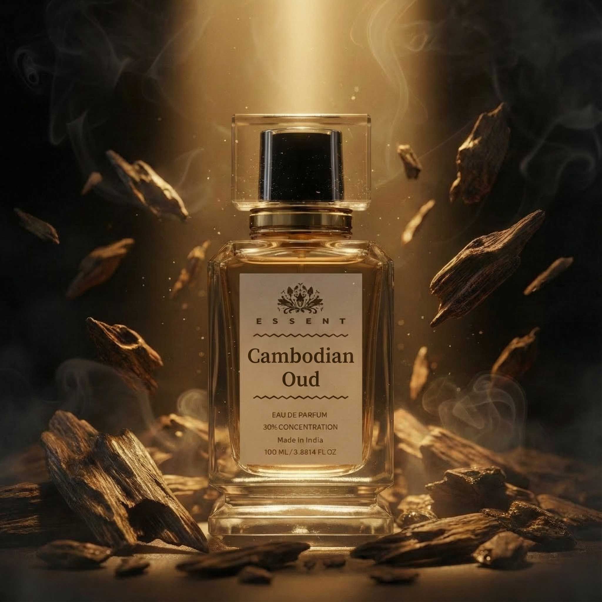 Essent Perfumes Cambodian Oud Eau de Parfum (EDP) – Premium Oud Woody Long Lasting Perfume – Unisex Fragrance