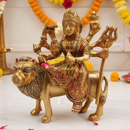 Brass Durga Ji Statue - Spiritual Religious Idol for Puja, Height : 6 Inch (BSMAS491 B)