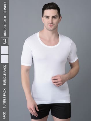 Men's White Pack of 3 Solid Egyptian Cotton Vest
