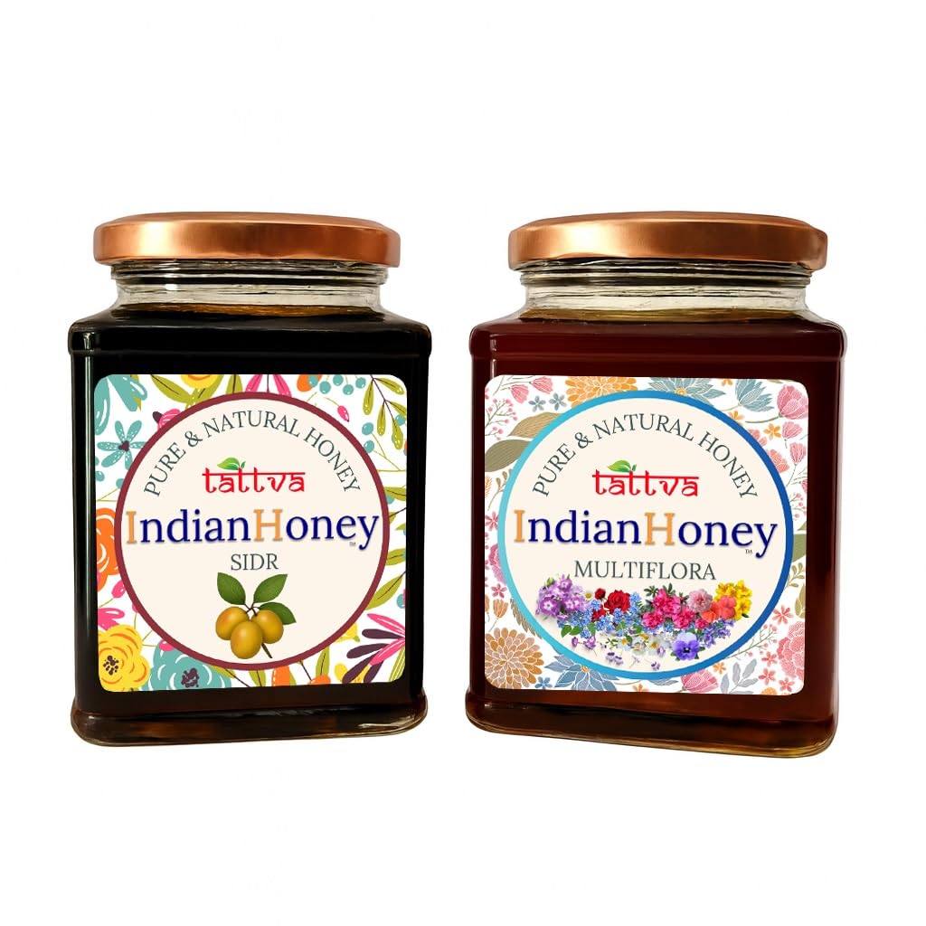 IndianHoney Himalayan Multiflora & Sidr Honey Combo (Pack of 2) | Pure & Natural | 1kg (500g Each) | Unprocessed & Unfiltered Natural Sweetener