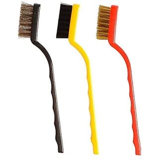 Cleaning Tool Kit Mini Wire Brush with Brass, Nylon, Stainless Steel Bristles (Pack of 1 Contains 3 Pieces of Brush)