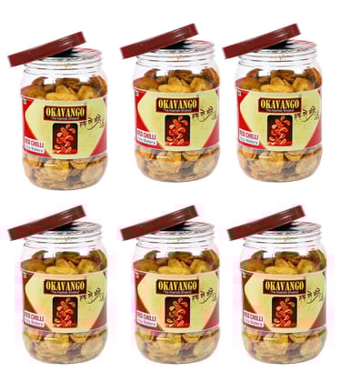 OKAVANGO Red Chilli Banana Chips, 300g, Pack of 6, Vegetarian, Spicy Crispy Snack