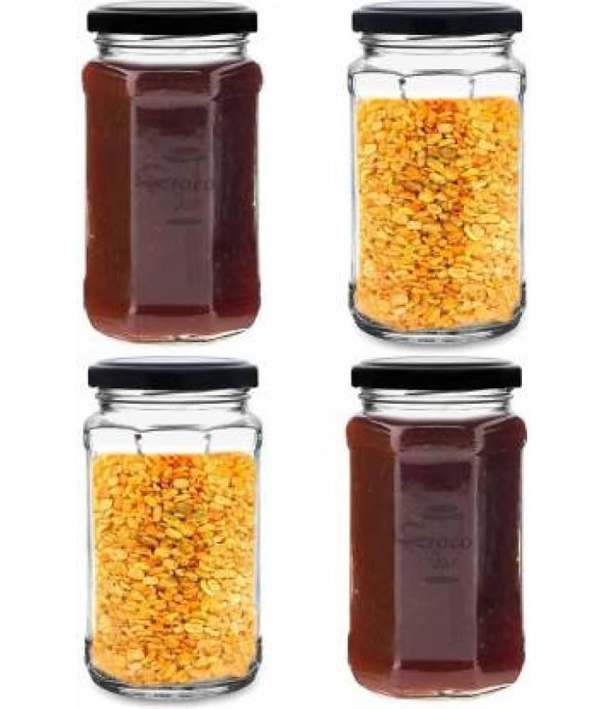 CROCO JAR Glass Transparent Spice Container ( Set of 4 )