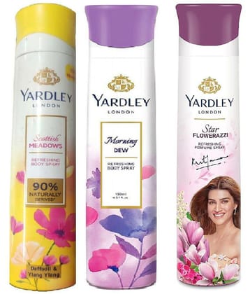 Yardley London - MORNING DEW FLAWERAZZI &SCOTTISH 150ML Deodorant Spray for Men,Women 500 ml ( Pack of 3 )