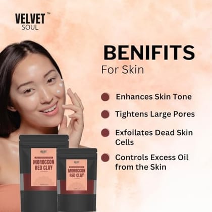 Velvet Soul Moroccan Red Clay for Skincare Treatment & Healing | Face Mask & Scrub | Improves Skin Tone & exfoliates Dead Skin | 100 gms