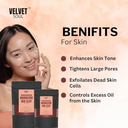 Velvet Soul Moroccan Red Clay for Skincare Treatment & Healing | Face Mask & Scrub | Improves Skin Tone & exfoliates Dead Skin | 100 gms