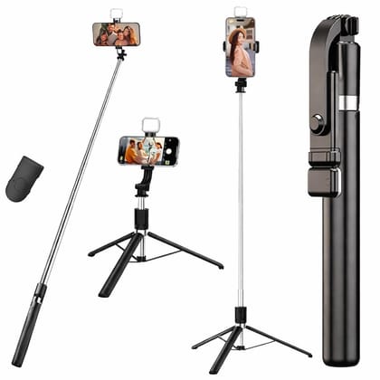 R1S-L Selfie Stick Tripod with 3-in-1 Extendable Mobile Stand, 360 Degree Rotation, Compatible with iPhone & All Smartphones