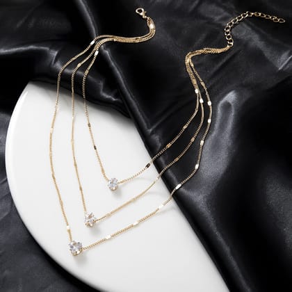 Drop Star Heart Solitaire 18K Gold Plated Anti Tarnish Layer Necklace Chain For Women-Gold