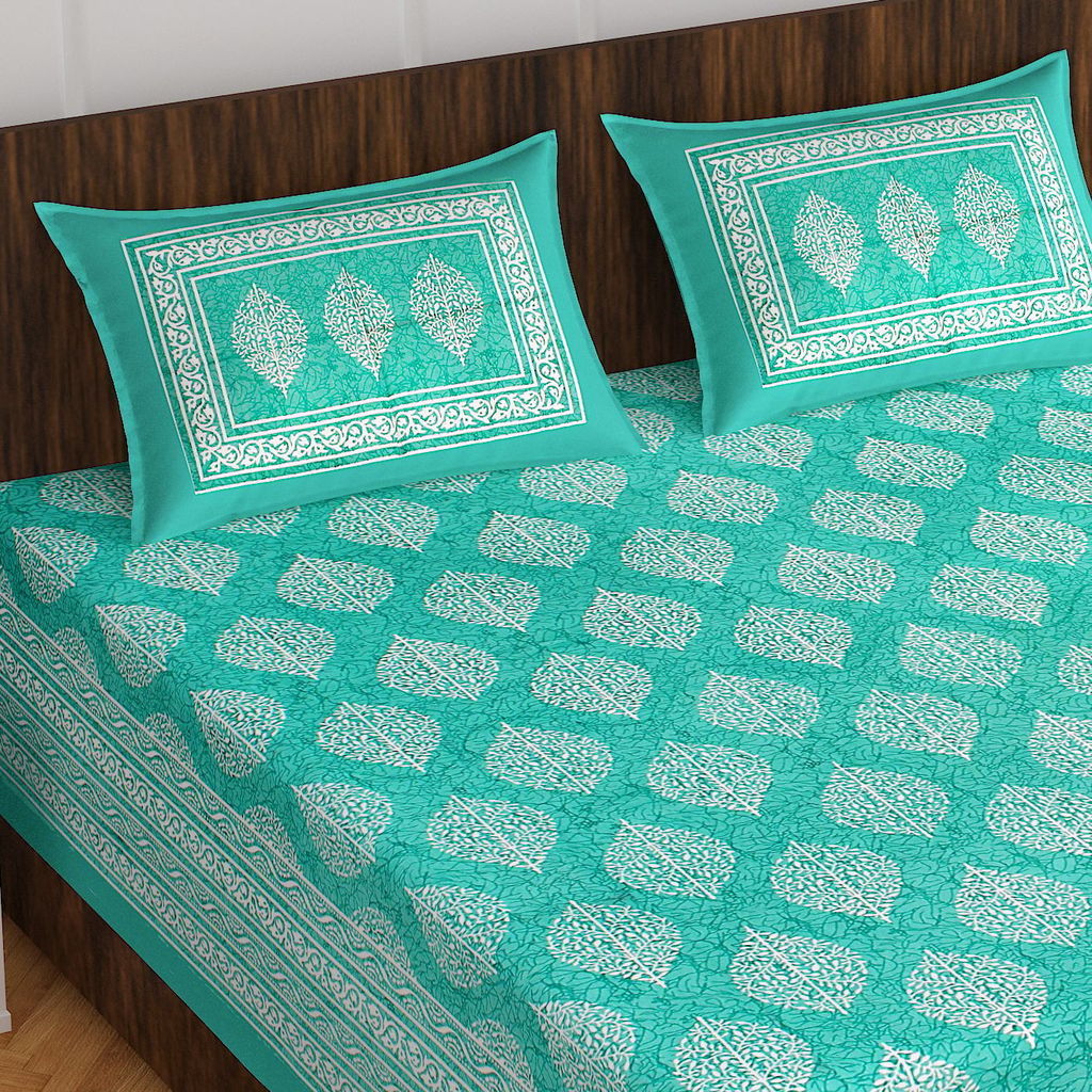 The Bedsheet Adda Standard Queen Size Pure Cotton Jaipuri Printed Economic Double Bedsheet with Two Pillow Covers- ARTICLE-1048