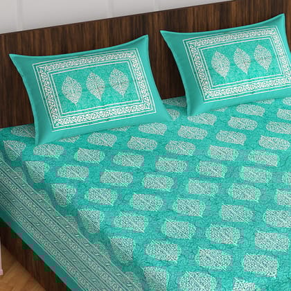 The Bedsheet Adda Standard Queen Size Pure Cotton Jaipuri Printed Economic Double Bedsheet with Two Pillow Covers- ARTICLE-1048