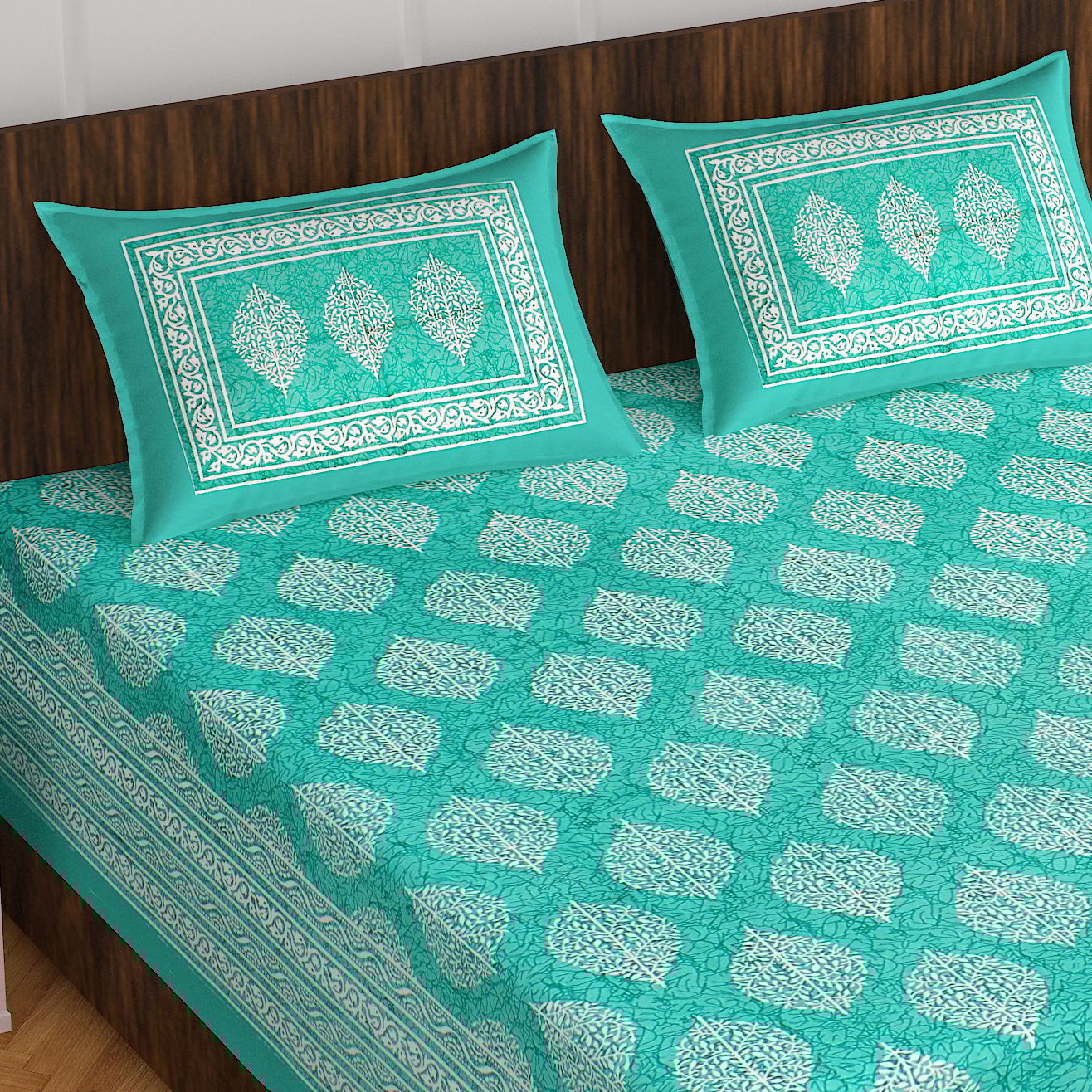 The Bedsheet Adda Standard Queen Size Pure Cotton Jaipuri Printed Economic Double Bedsheet with Two Pillow Covers- ARTICLE-1048