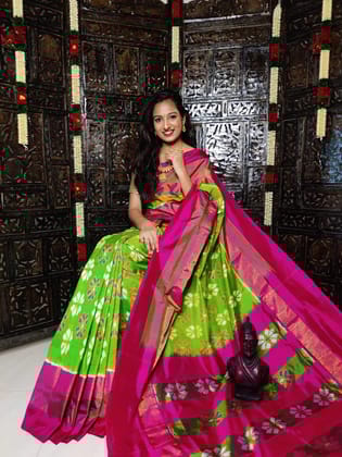 Ikkat Saree Green Pink