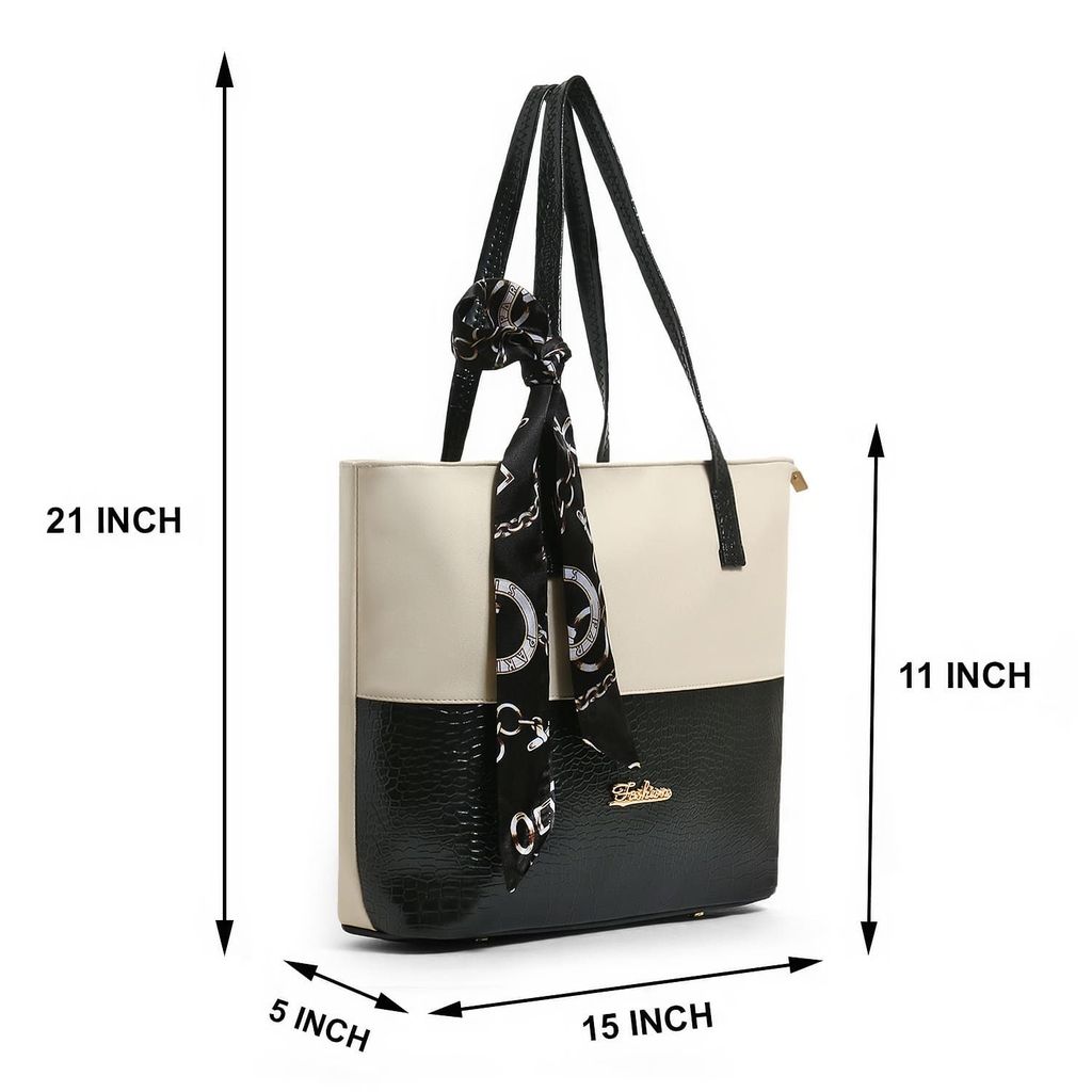 Elegant Two-Tone Handbag with Scarf Accent