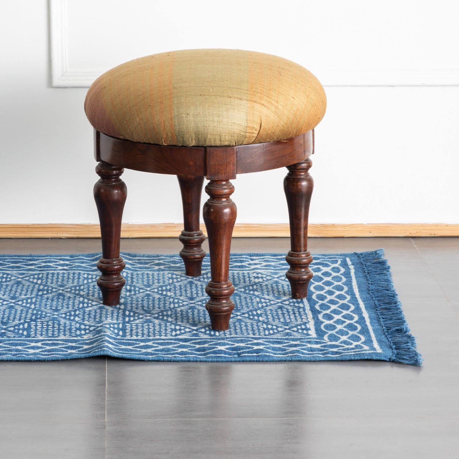 Hand Block Printed Indigo Rug - 2x3-2ft x 3ft / 24inches x 36inches / Indigo / 100% Cotton