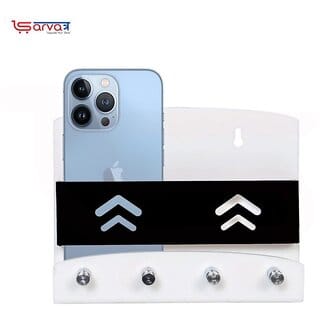 Sarvatr Acrylic Double Mobile Stand with Key holder Charging Holder Wall Mounted Sarvatr Acrylic Double Mobile Stand with Key holder Charging Holder Wall Mounted