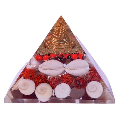 Gomti Chakra Shree Yantra Orgone Pyramid with Red & White Chirmi Seeds for Wealth, Prosperity, Success(KI_094)  by Krishna Impex