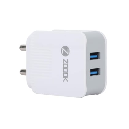 Zoook CHARGE PRO 2 Port 2.4 Amp Fast Charging USB Charger with Cable - White