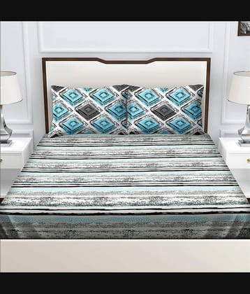 Bella Casa Cotton Queen Bedsheet ( Blue )