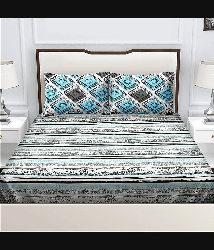 Bella Casa Cotton Queen Bedsheet ( Blue )