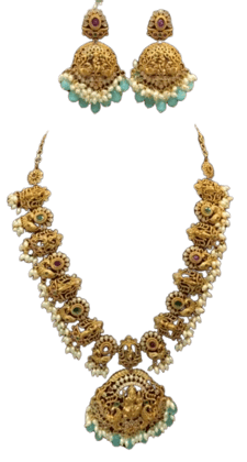 Traditional Lakshmidevi Pendant Necklace Set with Matching Earrings