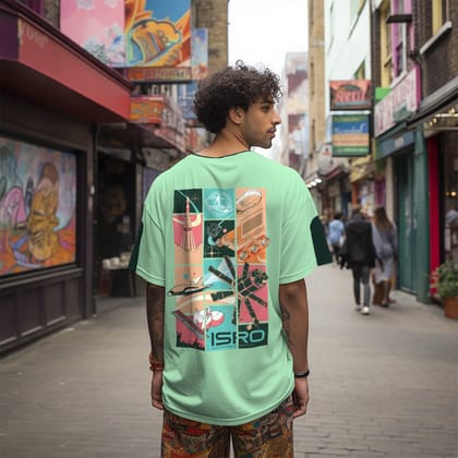 ISRO Triumphs Of Exploration Mint Green Oversized Tee-M