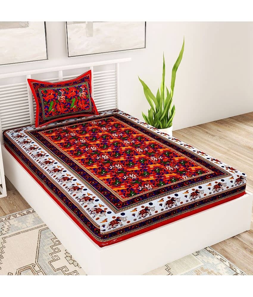 Uniqchoice Cotton 1 Single Bedsheet with 1 Pillow Cover ( Orange )