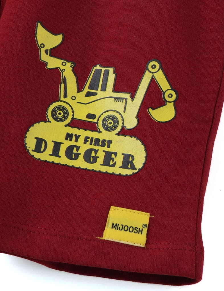Sophisticated Kids Boys Shorts Cotton French Terry Winery Red Mini Digger 2025 at ShopCircuit | 