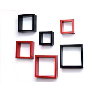 Onlinecrafts Wooden Wall Shelf Wooden Wall Shelf (Number Of Shelves - 6, Black, Red)