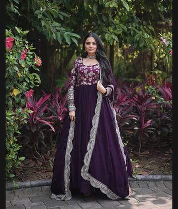 kedar fab Purple Anarkali Silk Women's Stitched Ethnic Gown ( Pack of 1 )
