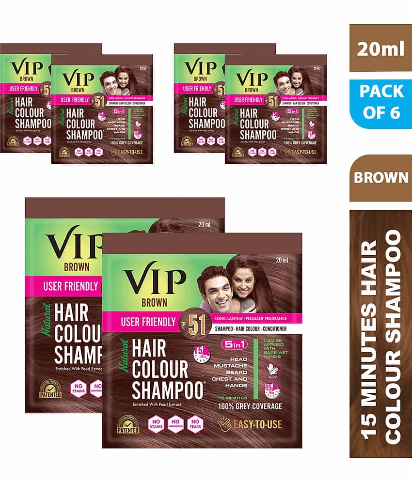 VIP Hair Colour Shampoo Natural Permanent Hair Color 20 mL Brown