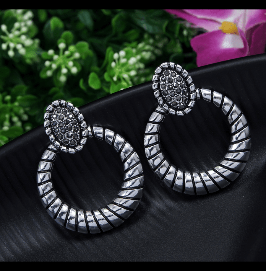 Antique Gold/Silver Plated Rustic Round Shaped Drop Earring- AER 3619