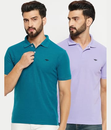 GET GOLF Pack of 2 Cotton Blend Regular Fit Solid Half Sleeves Men's Polo T Shirt ( Teal Blue )