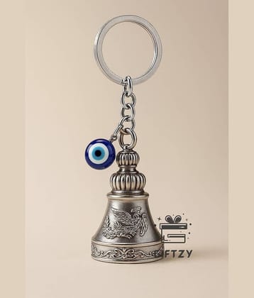 Guardian Bell Keychain with Evil Eye Silver Finish Protection Bell, Lucky Spiritual Ghanti Keyring for Riders, Bike Keychain for Men & Women, Car Keys, Home Keys & Gifting Accessory