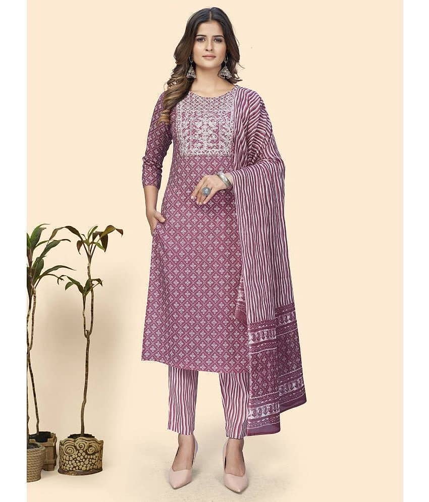 Vbuyz - Mauve Straight Cotton Women's Stitched Salwar Suit ( Pack of 1 )