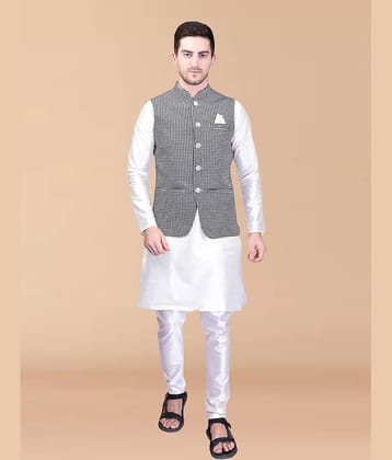 PRINTCULTR White Silk Regular Fit Men's Kurta Pyjama Set ( Pack of 1 )