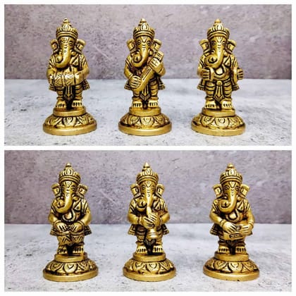 Brass Ganesh Musical Set of 6 pieces - 3 inch Height | Traditional Brass Ganesh Musical Set of 6 pieces - Buy Online