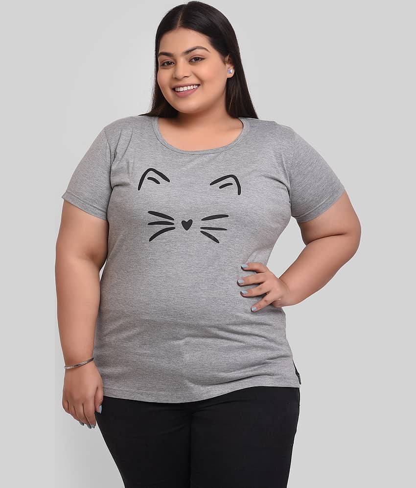Neo Garments Women Cotton Printed Regular Fit Round Neck T-Shirt ( Grey )