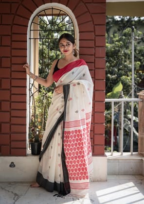 Pure Linen Cotton Digital Printed Saree with Handmade Zalar  PHPL 237