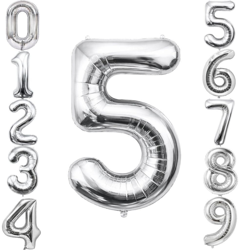 Number 5 Silver Foil Balloon - 40 inches - 1PC - Party and Festive Needs | Buy online on ZillyBuy