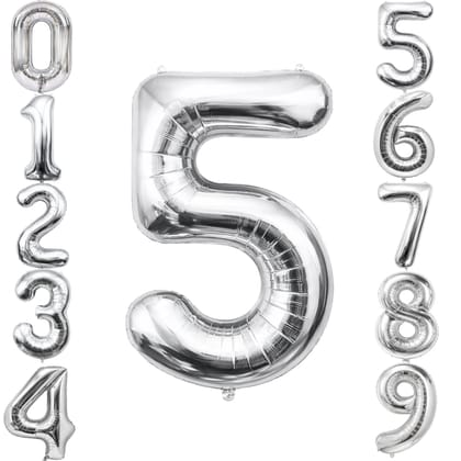 Number 5 Silver Foil Balloon -  40 inches - 1PC
